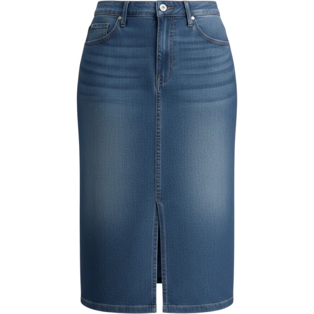 Edited x Hunter McGrady Denim Midi Skirt Medium Wash Blue Women's Sz 24W NWT